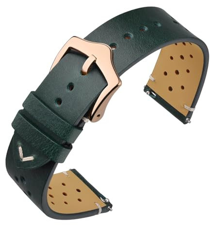 ANNEFIT Vintage Leder Uhrenarmband, Schnellverschluss Ersatzband 18mm mit Roségold Schnalle für Herren Damen (Tiefe Kiefern)