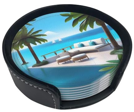 Love Island On The S Untersetzer 6er Set mit Aufbewahrungsbox für Couchtisch, Bars, Tassen, Gläser und Bierkrüge