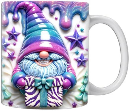 Tazza natalizia in ceramica con effetto 3D, 350 ml, tazza da caffè con nano 3D, design 3D con nani, tazza da caffè in ceramica adatta come regalo per familiari e amici