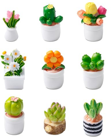 9 Pièces Mini Plantes, Plante Miniature Minuscules Fausses Plantes Vertes Pots de Fleurs Artificielles Maison de Poupée Accessoires de Meubles pour Jardin de Fées Maison Bureau Décoration