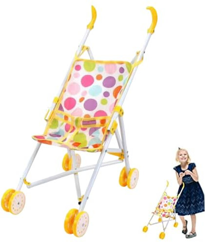 Dolls Pram Toy Kid Babypuppe Kinderwagen Kinderwagen Falten Babypuppen Pushthair mit weichem Grip -Griff -Babypuppenzubehör für Mädchen, so tun Spielen Spielzeug 24x47x53cm