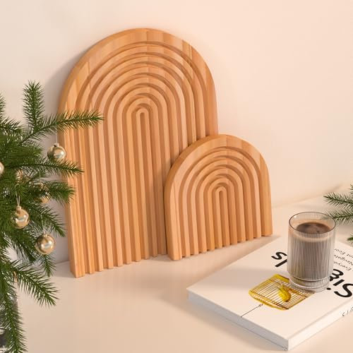 Yoassi 2 Stück Boho Holzbrett Deko Regenbogen, Kiefernholz Wandregal Tischdeko Dresser, Servierbrett Dekoration für Küche, Wohnzimmer, Schlafzimmer, Büro