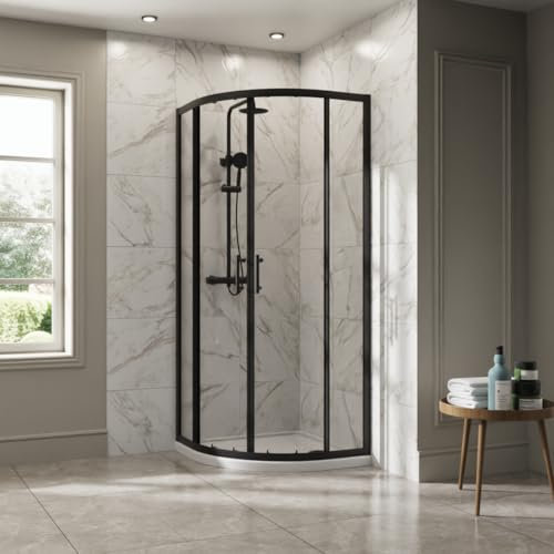 NRG 800 x 800mm Matte Black Framed Quadrant Shower Enclosure Sliding Door for Wet Room Cubicle Enclosures