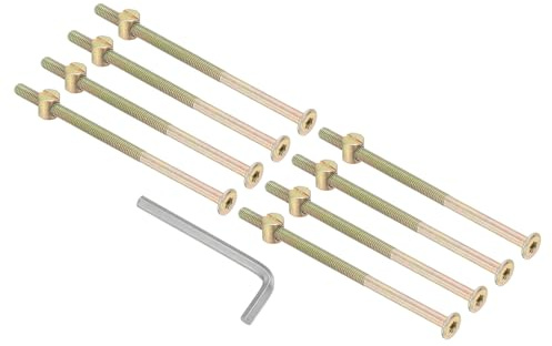 PATIKIL 8 Pièces Vis À Tête Hexagonale Pour Meubles Lits Couleur Zinc | M6 x 120mm Pour Lits Superposés, Kit Assortiment Boulons Écrous À Fente Avec 1 Clé