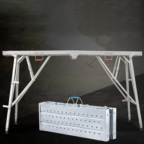 ABJGHYUT Klappbare Gerüstarbeitsplattform, Gerüstleiter Höhenverstellbar, Tragbares Gerüst mit Rutschfesten Füßen, zum Streichen, Reinigen,160x30cm