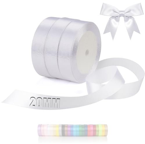 TXXATX 66m Schleifenband Weiss Satinband Deko Geschenkband Breit 20mm Geschenkbänder Weiss Ribbon Band Hochzeit Stoff Geschenk Band für Taufe Geburtstag Geschenkverpackung Weihnachtstischdeko