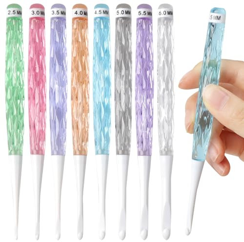 Maxqzin 8 x Ergonomische Häkelnadeln aus Kunststoff - Inline-Set mit Rutschfesten Griffen, 2,5 mm - 6 mm - zum Stricken von Decken, Schals, Teppichen