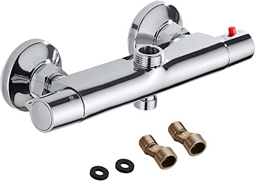 Moderne Thermostat-Duscharmatur mit 2 Ausgängen, Anti-Verbrühung, hohe und niedrige Duscharmatur, aus verchromtem Messing, für Badezimmer Badewanne
