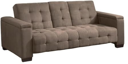 Vente-unique - 3-Sitzer-Sofa mit Klappcouch, aus Mikrofaser, Devonshire mit klappbarer Mittelablage – Braun
