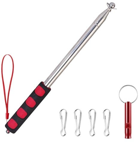 Boliyoooki Asta telescopica da 2,5 metri, asta per bandiera telescopica portatile, in acciaio inox, con manico antiscivolo, clip e asta pieghevole per campeggio, guida turistica, fisso (rosso)