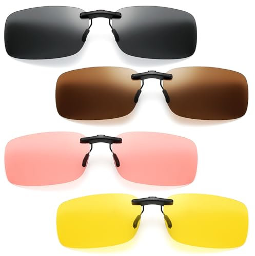 UZSUZZ Clip Lunettes de Soleil Polarisées, Clip Solaire 4 Pièces, Surlunettes pour Lunettes de Vue, Protection UV pour Hommes et Femmes, Conduite et Activités de Plein Air