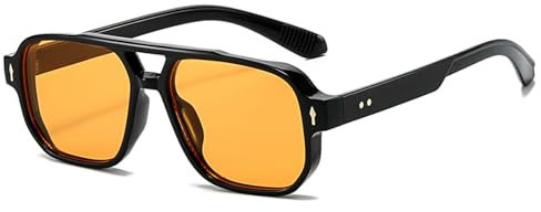 LJCZKA Retro Occhiali da Sole Pilota da Donna Doppio Ponte Uomo Occhiali da Sole Quadrati Vintage Anni 70 con UV400 Protezione