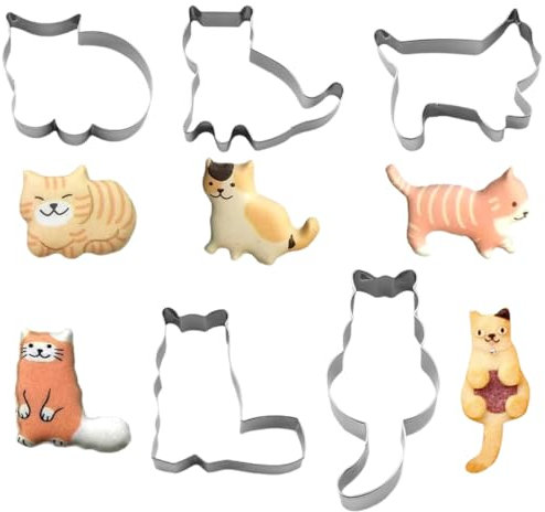 5 Pezzi Formine per Biscotti a Forma di Gatto, Stampi per Biscotti, a, in Acciaio Inox, per Cucina, Compleanno, Natale, San Valentino, Piccoli Formine per Biscotti