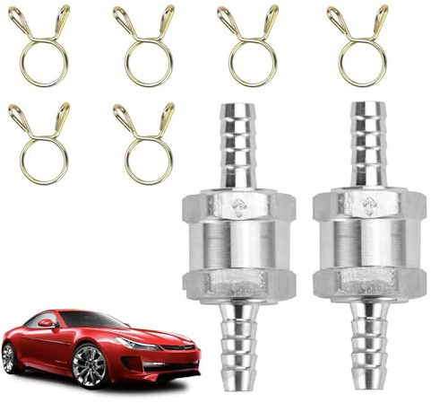2er-Pack Kraftstoff RüCkschlagventil 6mm,Benzin RüCkschlagventil Wasser,Tragen 6 Federklammern,Aluminiumventil RüCkschlagventil Autovergaser,Benzinhahn,Geeignet FüR Benzin,Diesel,PflanzenöL,Wasser