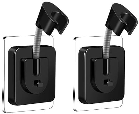 Set of 2 Shower Head Holders, No Drilling, 360° Adjustable Black Hand Shower Holder, Strong Self-Adhesive Shower Head Holder, Waterproof Shower Head Holder for Bathroom & Shower