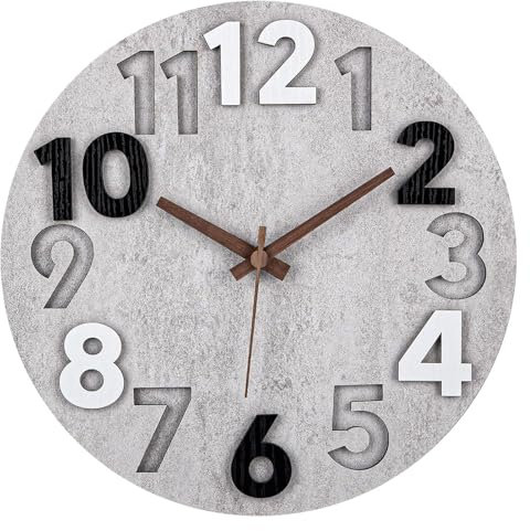 YiChZhe Holz Wanduhr Groß Modern 30 cm Ohne Tickgeräusche Wanddeko 3D Quarzuhr Rund Wanduhren für Schlafzimmer KüChe Büro Wohnzimmer Kinderzimmer (Grau)