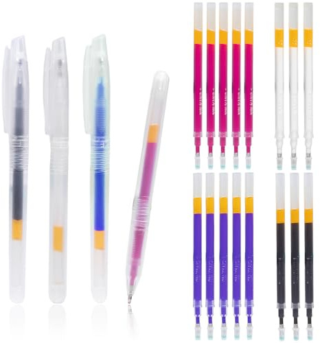 CREAWONDER 4 Heat Erasable Pens for Fabric Markers, Cloth Marking Pens with 16 thick Refills for Sewing Quilting, Heat disappearing Ink Pen for Dressmaking, Tailors Sewing Chalk Pencils