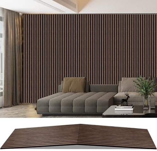 Akustikpaneele Holz, Faltbar 1,44m² - 240x60cm 3D Wandpaneele Holz, Akustik Paneele Wand für Küche, Wohnzimmer, Büro, Umweltfreundlich Holzpaneele Wand mit Schalldämpfung (Schwarznuss 11#)