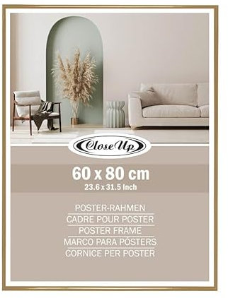 Close Up Posterrahmen 60x80 cm Gold – Eleganter Bilderrahmen mit Kunststoffglas & MDF-Rückwand – Für Poster, Kunstdrucke & Fotos – Hoch- & Querformat Wandmontage – Klassischer Deko-Rahme