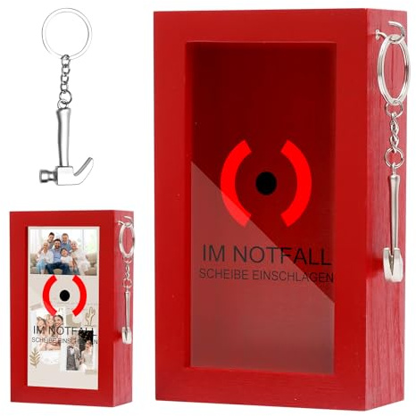 APOMOONS Spardose Feuerwehr Lustige Notfallbox mit Hammer | Im Notfall Scheibe Einschlagen, Feuerwehr Geschenke für Männer Deko Holzkiste Personalisierte Geburtstag Geldgeschenk Box
