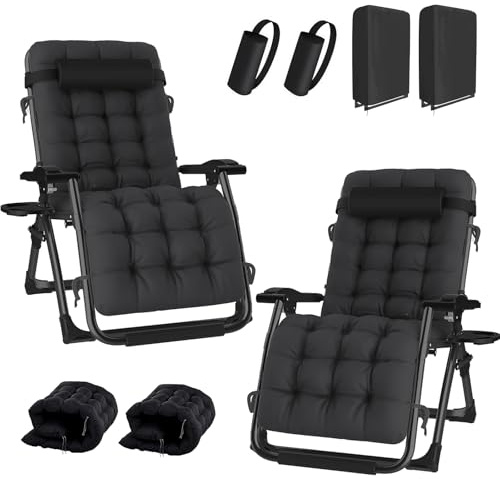 haiorjun 2 tumbonas plegables para jardín, 200 kg, con cojín, almohada y cubierta, extra ancho de 72 cm, para patio, jardín, balcón, terraza, playa, piscina