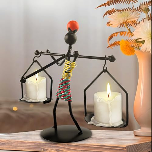Candle Holders, Metal Sculpture Candlestick Ornament, Double-Headed Iron Man Candle stick with Hemp Rope Design, Handcrafted Iron Sculpture Candlestick Ornament for Living Room Decoration