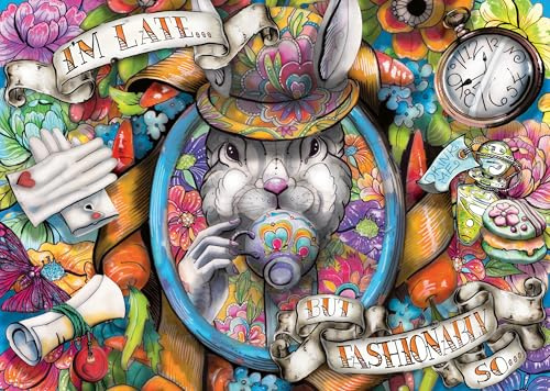 Ravensburger Fashionably Late 1000 Piece Jigsaw Puzzle – Alice in Wonderland Inspired Rabbit, Colourful Fantasy Scene, Premium Quality Puzzle for Adults & Teens, Yellow