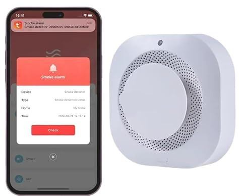 Détecteur de fumée Intelligent, Protection Incendie, Alarme sécurité Domestique, sonore et Lumineuse avec hub Zigbee, Application Smart Life(1pcs NO Batteries)