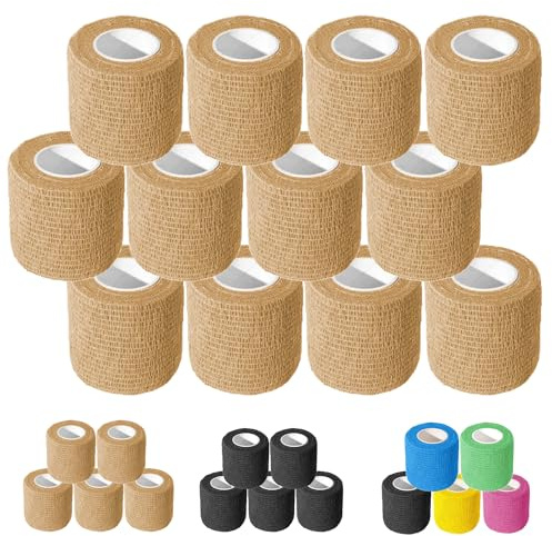 KVM Selbstklebende Bandage, 12er-Pack, 5 cm x 4,6 m (Hautfarbe) | Atmungsaktive Kohäsive Bandagenwickelrollen, Elastisches Tape für Sport, Handgelenk, Knöchel