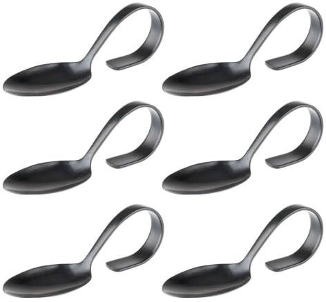 CUEMOON 6 Stück Häppchenlöffel, Edelstahl Marmeladenlöffel Gebogenem Griff für Tee Kaffee Dessert Eisbecher Party Küche Deko,Schwarz,13 * 4 cm