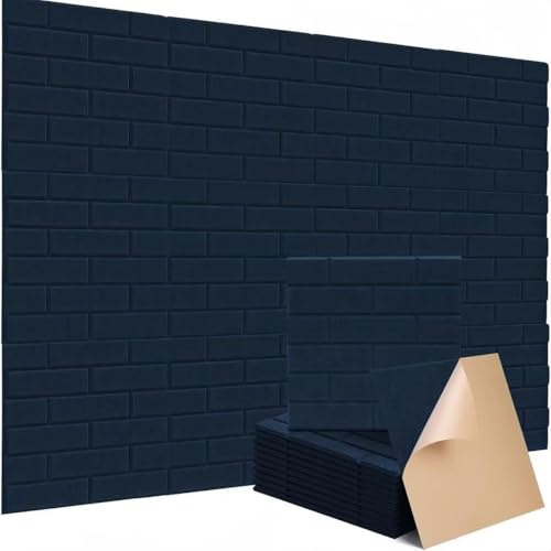 Akustikpaneele Selbstklebend,12 Stück Ziegelstein Schallschutzplatten Akustikplatten aus Polyester zur Schalldämmung,30×30×0.9cm,Schallabsorber für Effektive Akustikbehandlung (Dunkelblau)