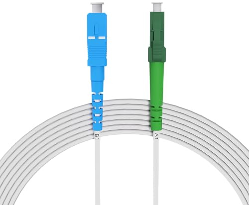nexinex - Cable de fibra óptica blanco de 30 m LC/APC a SC/UPC cable de conexión | Cable de fibra óptica LWL Simplex Singlemode OS2 FTTH de fibra óptica guía de ondas de luz
