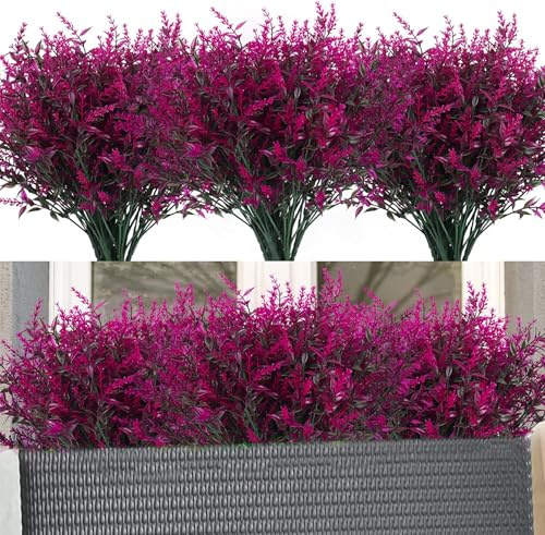 Toprooms 16 Bundles Artificial Flowers,Artificial Plants Outdoor UV Resistant Shrubs Plants for Hanging Planter Faux Plants Home Garden Wedding Porch Window Decor (Fuchsia 16 pieces)