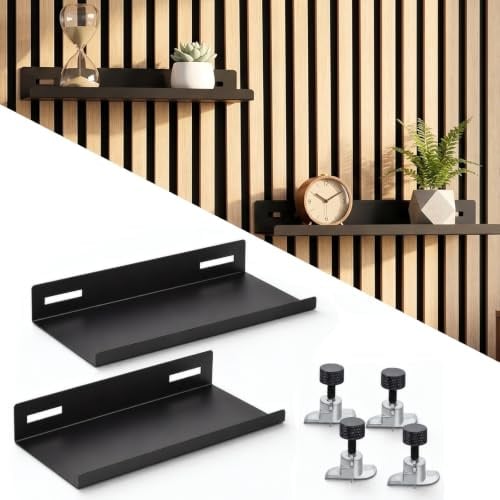 Kkluno 2er Set Metall 25x10cm Regal für Akustikpaneele Ohne Bohren | Zubehör Akustikpaneele für Vertikale Horizontale Paneele Platzsparendes für Pflanzen Fotos zu Hause Büro Aufnahmestudio