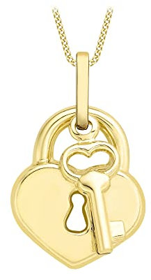 CARISSIMA Damen Halskette mit Schloss-Anhänger und Schlüssel, 9 Karat Gelbgold, 46 cm
