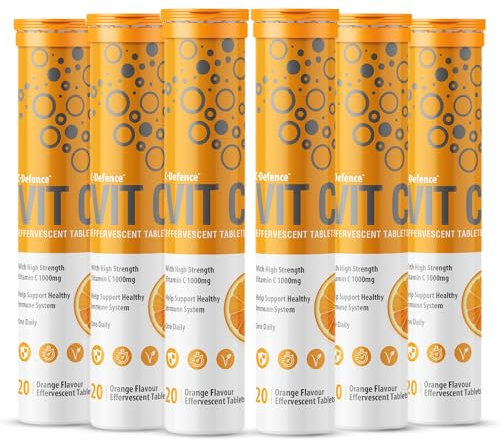 Vitamin C 1000mg Effervescent Tablets - Orange Flavour - 6 Tube of 20 Tablets (120) - Club Vits