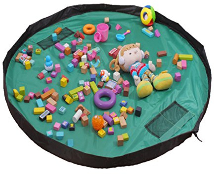 Children's Play Mat and Toys Storage Bag Organizer 60-inch unfold,Quickly Easily Folds Up (Green)