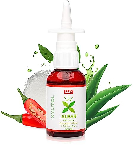 Xlear Max Nasenspray mit Capsicum & Aloe – Natürliches Salzlösung Nasenspray mit Xylitol, Feuchtigkeitsspendende Nasenpflege für Kinder & Erwachsene, 45 ml (3 Stück)