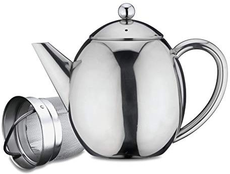 Cafe Ole by Grunwerg RTD-12 Rondeo 18/10 Stainless Steel Double Wall Teapot with Infuser, 1.2 litres, Stainlesssteel, Silver