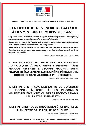 Signalétique.biz France - Affichage obligatoire Interdiction de la vente d'alcool aux mineurs - Prévention alcool - 210 x 300 mm, Plastique PVC 1,5 mm