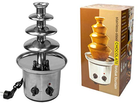 CAPRILO Original Fuente de Chocolate de 4 Pisos en Acero Inoxidable. Foundue. Material de Cocina. Regalos Originales para Fiestas Infantiles. Cumpleños, Bodas, Bautizos y Comuniones. DC