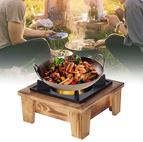 Fornello per barbecue portatile, mini fornello da trekking con ripiano in legno e scatola per alcol, adatto a tutti i tipi di pentole e padelle