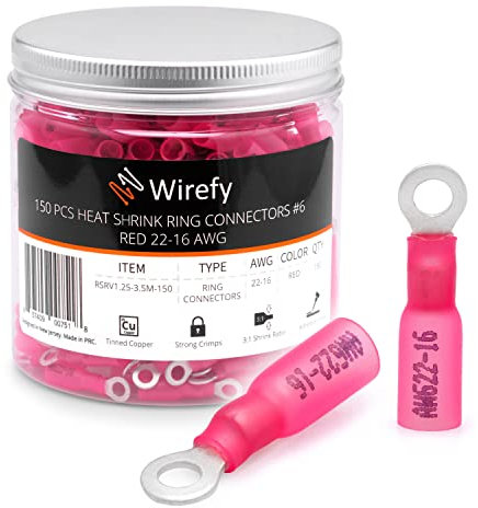 Wirefy 150 Piezas de Terminales Redondos M3,5 - Kit de Conectores Termorretráctiles para Automoción - 0,5-1,5 mm²