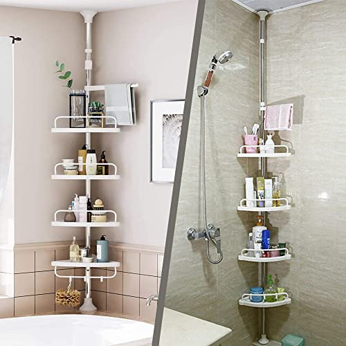 Denny International® 4 Tier Adjustable Telescopic Shelf Bathroom Organiser Corner Rack Shower Shelf Caddy Holder 120-300cm