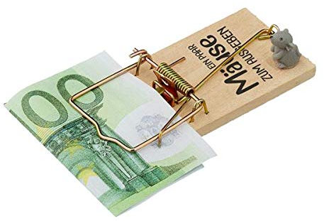 witzige Mäusefalle mit Maus in grau und Spielgeld,tolle Geld-Geschenkidee für jeden Anlass