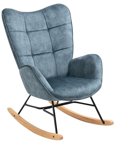 MEUBLE COSY Fauteuil à Bascule Allaitement Chaise Loisir et Repos en Tissu avec Pieds en Bois Métal pour Salon, Chambre, Le balcon, Bleu