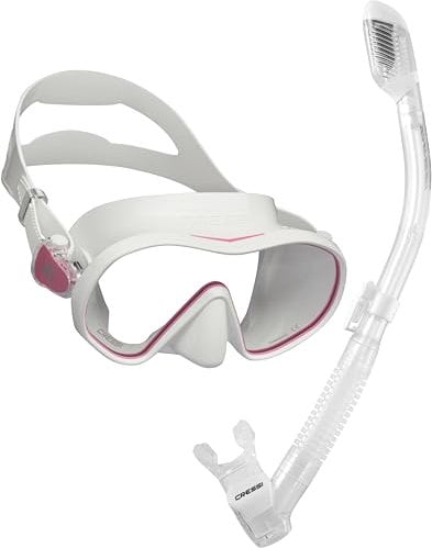 CRESSI Unisex-Adult Supernova Dry Combo Pink/Clear White Tauchmaske Rahmenlose F-Dual und Trockenschnorchel Set zum Schnorcheln und Gerätetauchen, Weiß Rosa/Klar Weiß, Einheitsgröße