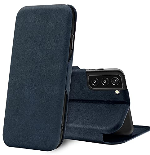 CoolGadget Klapphülle für Samsung Galaxy S21 mit Kartenfach Blau | Business Flip Case mit Standfunktion, Magnetverschluss, strukturierte Oberfläche, schlank und leicht