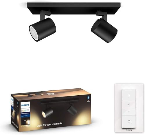 Philips Hue White Ambiance Runner 2er Spot schwarz 2x250lm inkl. Dimmschalter, dimmbar, alle Weißschattierungen, steuerbar via App, kompatibel mit Amazon Alexa, alte Generation