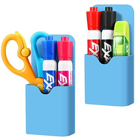 CASEBOT Stifthalter Magnetisch, [2 Stück] Magnetischer Stiftehalter Markerhalterung für Kühlschrank Whiteboard Schließfach Magnettafel Heim Büro Schule Lieferungen, Blau